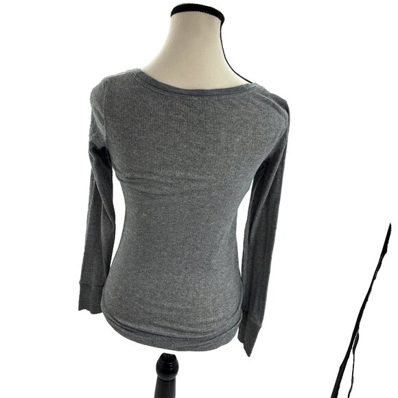 Victorias Secret Womens Size XS Henley Top Gray Long Sleeve Thermal Scoop Neck - Picture 4 of 6